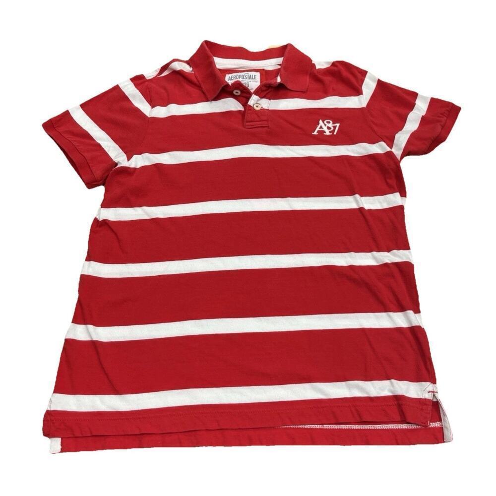 Aeropostale 1987 Polo Shirt Mens XL Red White Stripe Rugby Y2K Casual Preppy